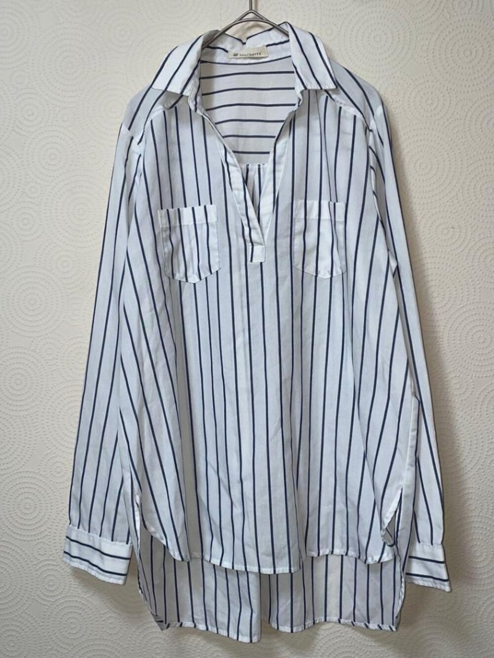 Soulberr Stripe Long Sleeve Shirt White and Navy Casual